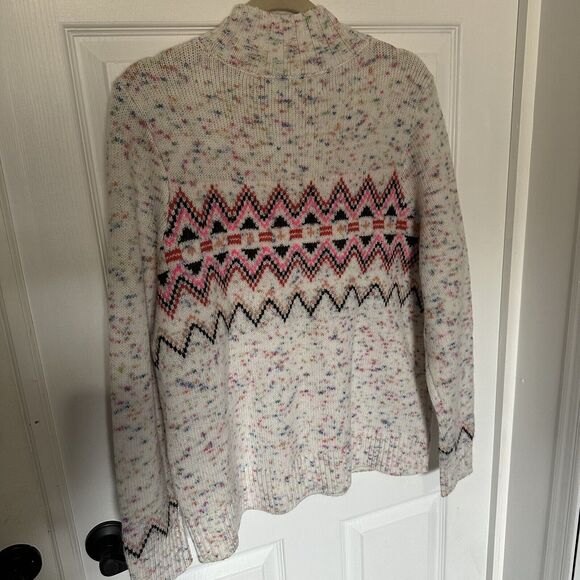 Loft Sweater Womens Large Mock Neck Fair Isle Colorful Specked Knit New - Picture 9 of 11